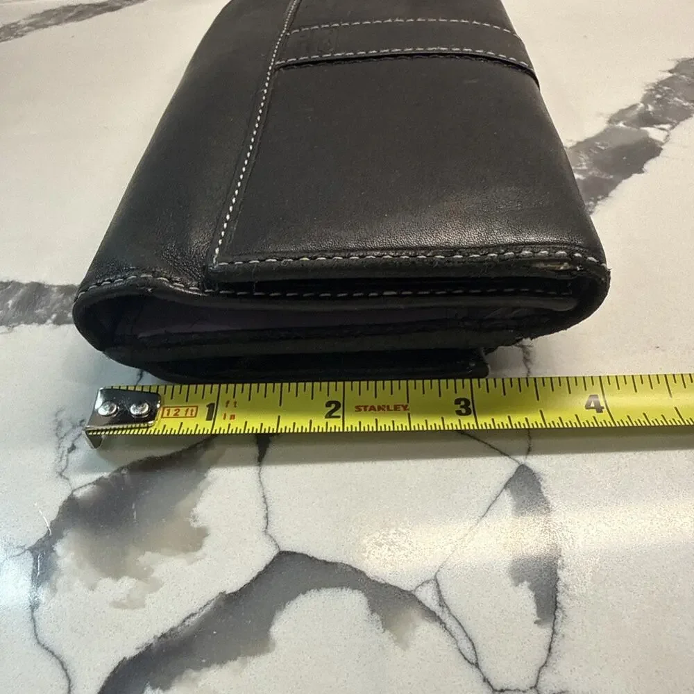 Vintage Coach Hampton Black Wallet Tri Fold Purple Interior Flaws
